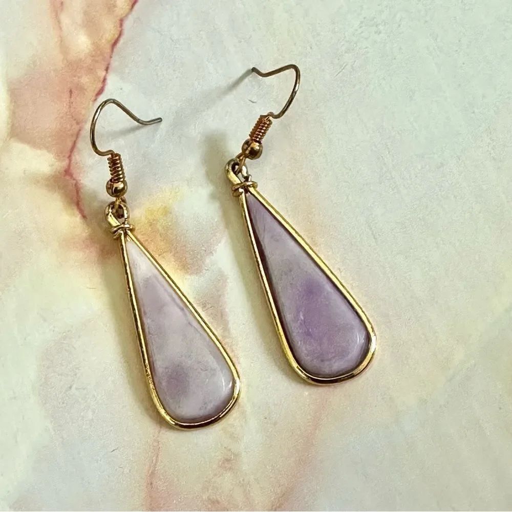 Purple gold tone drop earrings